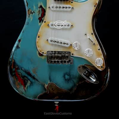 Fender Stratocaster 60th  Anniversary Daphne Blue Heavy Aged Relic by East Gloves Customs image 7