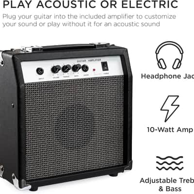 Beginner Acoustic Electric Guitar Starter Set w/ 41in, All Wood Cutaway Design, Gig Bag, Strap, Picks - Black image 3