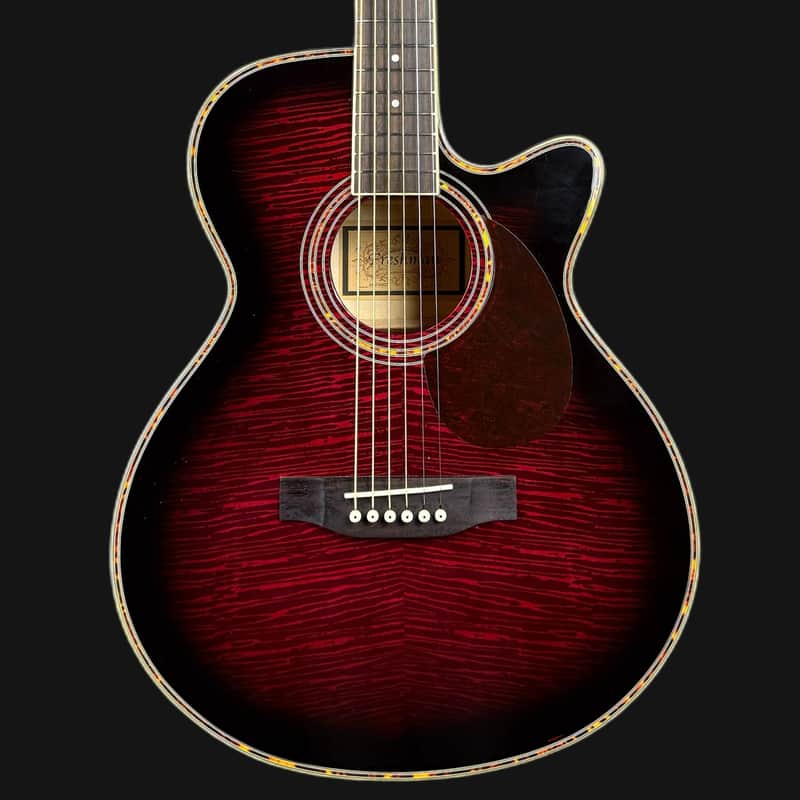 Freshman FA1AWRLH Electro Acoustic Guitar, Wine Red