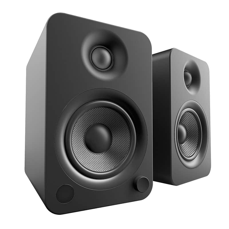 Kanto: YU4 Powered Bookshelf Speakers - Matte Black (YU4MB) +SP26PL Stands - White image 1