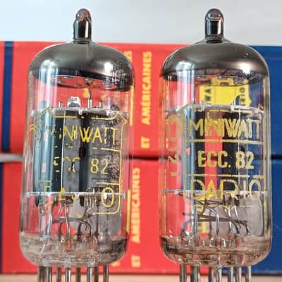 Rare NOS NIB early 70's PHILIPS AMPEREX 12AU7 ecc82  DIMPLED DISC GETTER  Heerlen perfect matched pair very strong, fully tested Superb sounding tubes ! image 1