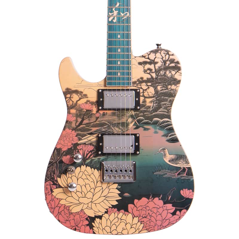 Lindo Left Handed Koya Electric Guitar | Composite Neck | Luminlays | Five Elements Kanji Fretboard Inlays in Maple and Abalone Sea Shell | Japanese Wilderness Art | Designed in Bristol, UK image 1