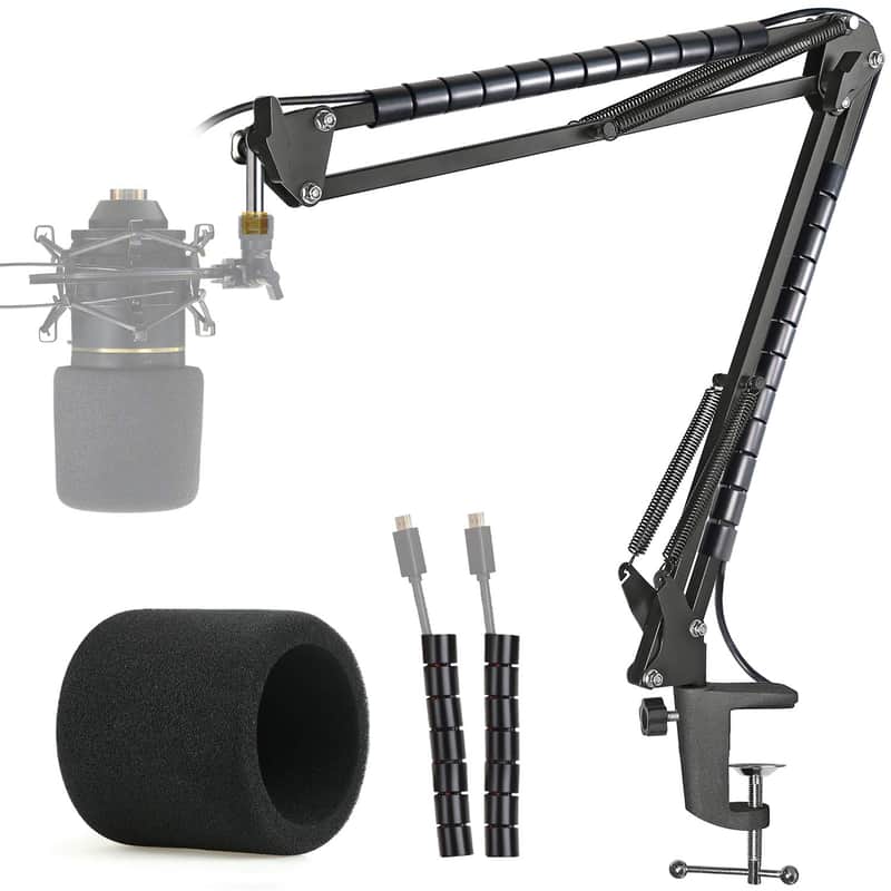 Mxl 770 990 Microphone Stand With Pop Filter - Mic Suspension Boom Arm Stand With Windscreen, Cable Sleeve Compatible With Mxl 770 990 Mics By image 1
