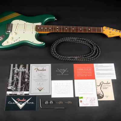 2012 Fender Custom Shop Custom Deluxe Stratocaster - Sherwood Green with Gold Racing Stripes | COA OHSC image 20