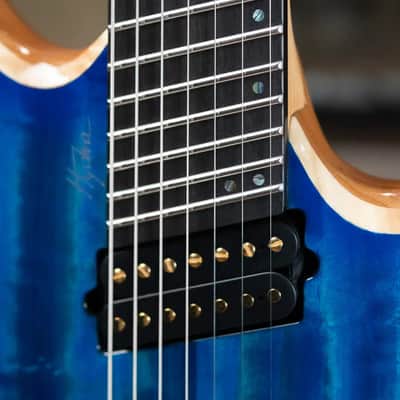 Mayones Hydra Elite VF 7 Electric Guitar - Infinite Blue 4A Curly Poplar image 12