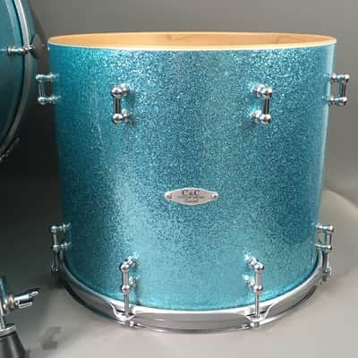 C&C Custom Drum Set Cardwell Drums USA Order Made 10/14/22 CC Rock Kit Turquoise Sparkle American Maple Shells Tube Lugs image 10