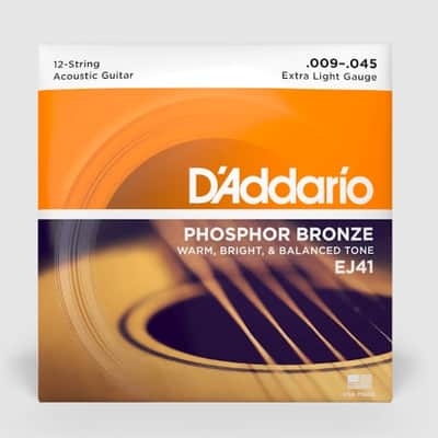 D'Addario EJ41 12-String Extra Light Phosphor Bronze Acoustic Guitar Strings 9-45 image 1