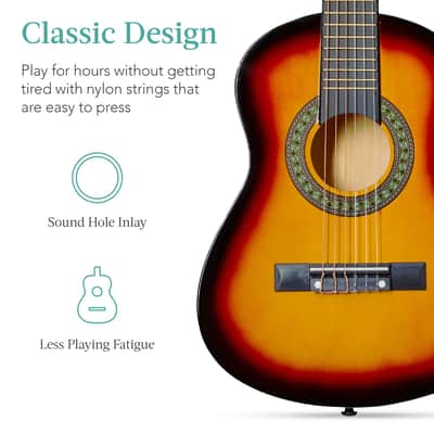 Best Choice Products Kids Acoustic Guitar Beginner Starter Kit with Carrying Case - 30in-Natural Mahogany image 5