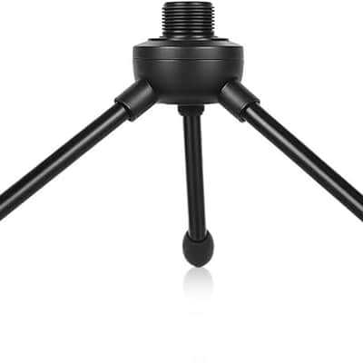Desktop Tripod Microphone Stand, with Non-slip Rubber Feet, Durable Iron Construction, Portable Foldable, Adjustable Table Microphone Stand for Podcasts, Online Chat, Conferences, Lectures, Black image 1
