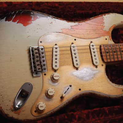 Fender Custom Shop Masterbuilt 1958 Stratocaster Heavy Relic 2020 - Heavily Aged Pale Sonic Blue Over Choc Faded 3-Tone Sunburst (Heavy Relic) image 14
