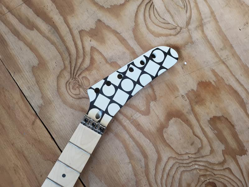 Custom GeoMetric Design 22 fret Banana Shred Maple Guitar Neck Replacement, Floyd Rose Nut Stainless Steel frets diy image 1