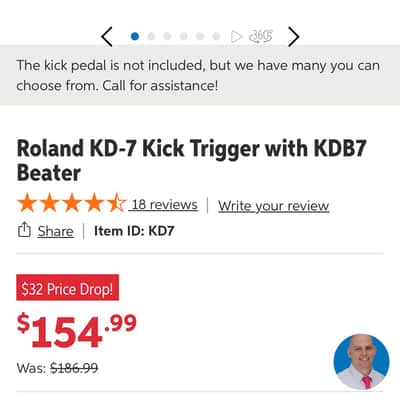Roland KD-7 Kick Trigger w/out KDB7 Reverse Beater 2010s - Black image 2