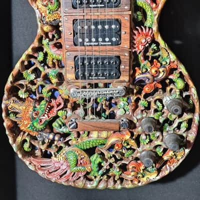 Electric Guitar Handmade by Blueberry, Dragon Motif,  Electric,6 String wood, Floral Guitar,Custom Handcrafted Wooden Guitar, Pretty Guitar, Unusual Guitar image 13