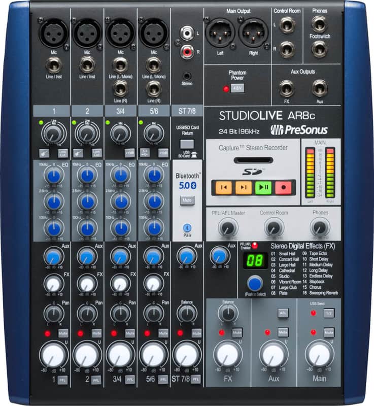 PreSonus StudioLive AR8c 8-Input Mixer / Digital Recorder / Audio Interface 2020 - Present - Gray / Blue image 1