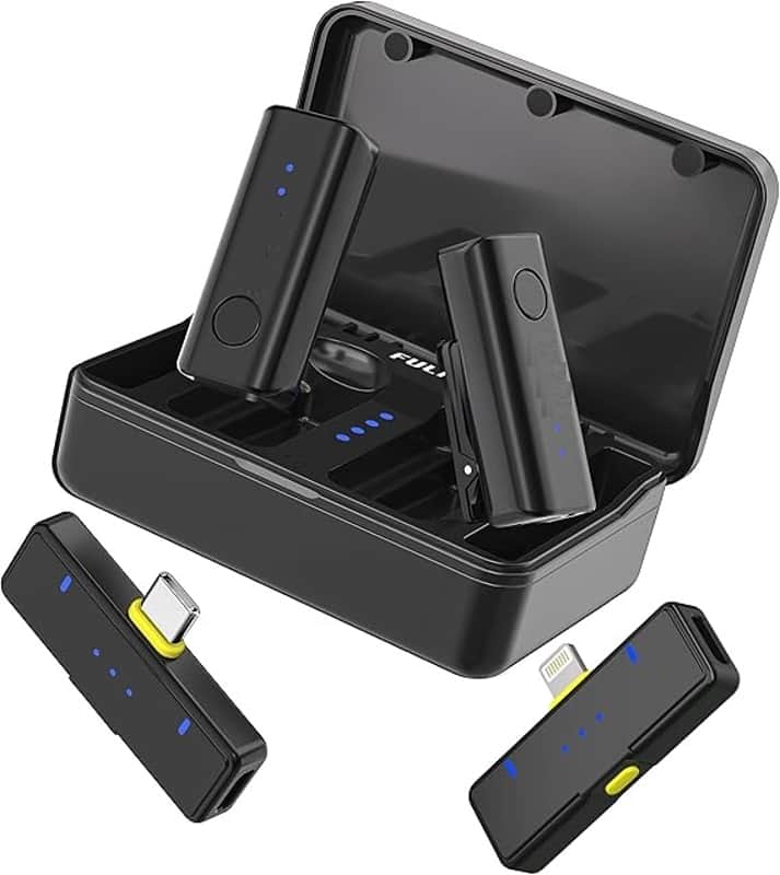 Wireless Lavalier Microphone for iPhone Android Phones iPad Tablets, Clip on Lapel Microphone System with 24H Charging Case for Video Recording Vlogging, YouTube, Interview image 1