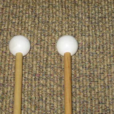 one pair new old stock near A+ Mike Balter MB93B (93B) Extra Hard Keyboard Mallets, 1 plastic (phenolic) round white HEADS and natural birch HANDLES - mid to late 1990s (+ packaging) Unwound Series image 6