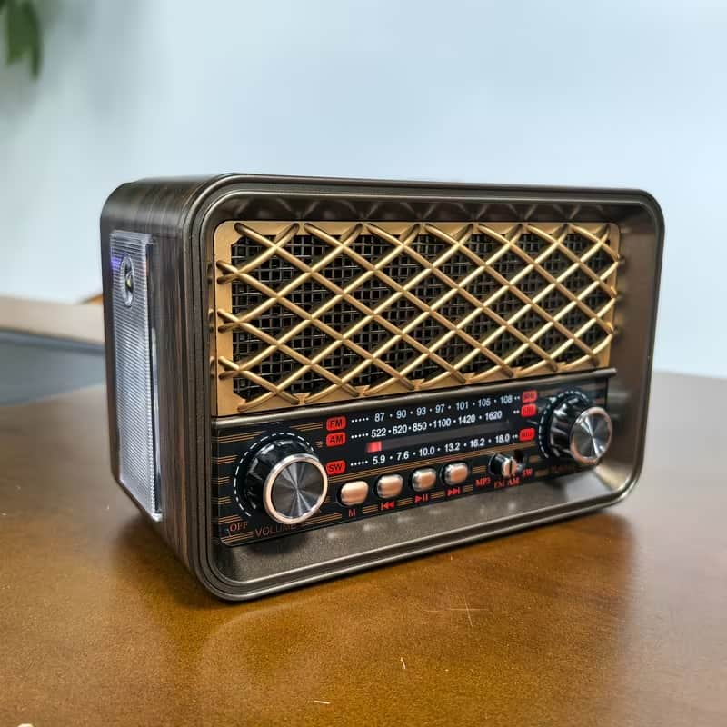 Portable Vintage Style AM/FM/SW Radio Speaker – Wireless Rechargeable Retro Audio System with USB & TF Card Playback image 1