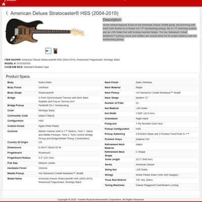Fender American Deluxe Fat Stratocaster HSS with Rosewood Fretboard 2008 - Montego Black image 8