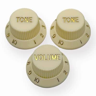 AxLabs Strat-Style Knob Kit (2T/1V), Aged Parchment w/ Gold Font