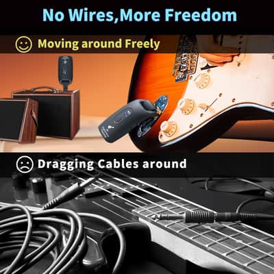 2.4GHz Wireless Guitar System Rechargeable Audio Wireless Transmitter Receiver for Guitar Bass Electric Instruments,Over 30m/100 Feet Transmission,270°Rotatable,4hours Woring Time（A9 Black） image 9