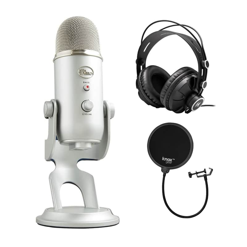 Blue Microphone Yeti USB Mic (Silver) with Knox Gear Headphones Bundle image 1