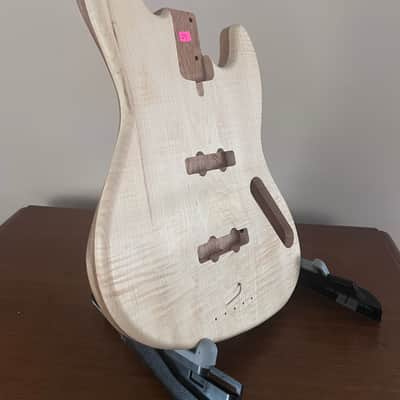 Compact Offset Bass Body NOS- High End Maple Top-Mahogany accent -solid ONE-piece Butternut (White Walnut) Back - Unfinished Front Routed LIMITED Luthier Supply R29 image 2