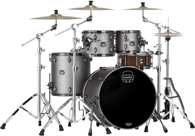 Mapex Saturn Evolution Rock Birch/Walnut 4-piece Shell Pack - Gun Metal Gray image 1