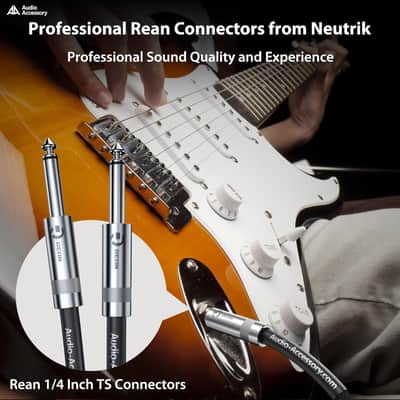 Guitar Cable 10 ft 2 Pack, Kevlar-Reinforced Nylon Braided 1/4 Instrument Cable, 20 AWG, OFC, Unbalanced TS Quarter Inch Electric Guitar Cord, Bass Guitar AMP Cord with Rean Connectors image 2
