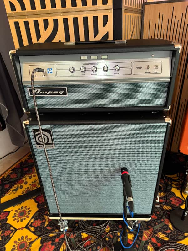 AMPEG BASS RIG: Ampeg V-4B 100-watt Tube Bass Head + Ampeg SVT-212AV closed-back bass Cabinet + THON flight case (for the amp head) 2024 - black with classic silver mesh grill image 1