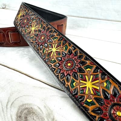 Walker And Williams WW-LIH-2 Hand Carved Premium Black And Brown Leather Strap With Gold Earth Zodiac Star Design image 10