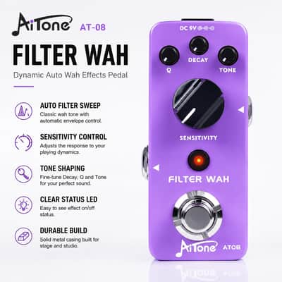 AITONE Wah Pedal Dynamic Auto Wah Guitar Effect Pedals Envelope Filter True Bypass for Electric Guitar and Bass (AT-08) image 2
