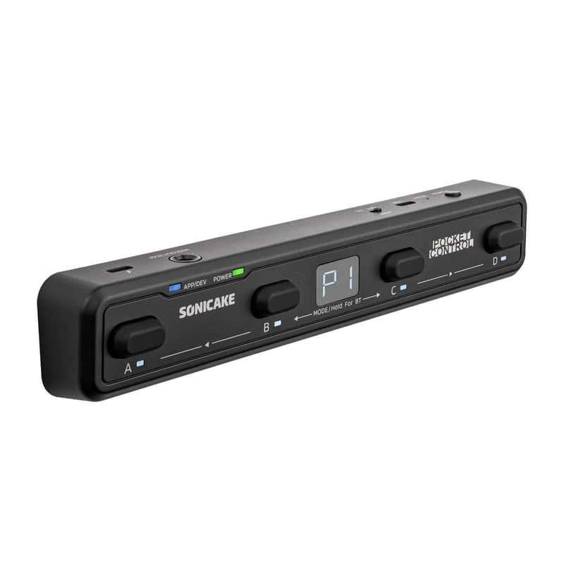 SONICAKE Pocket Control - MIDI Foot Controller, Wired/Wireless MIDI Transmission, USB Host, 4 Buttons BT Rechargeable Page Turner Pedal for Musician/Live Performance/Studio (Black) image 1