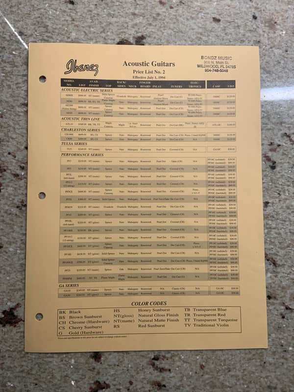 Vintage 1994 Ibanez  Acoustic Guitars Price List! image 1