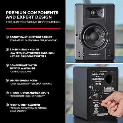 3.5" Studio Monitors, HD PC Speakers for Recording and Multimedia with Music Production Software, 120W, Pair, Black image 3