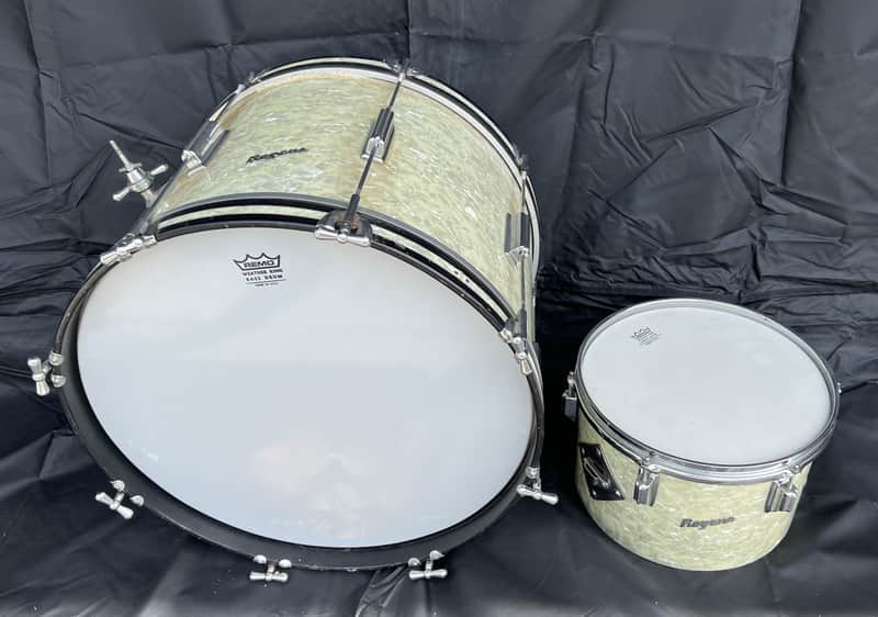 Cleveland Era Rogers, 8x12" Concert Tom & 14x20" Single Tension Bass Drum,  2 Piece Drum Set, White Marine Pearl Finish Red Sparkle Finish image 1