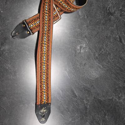 Vintage Original ACE 1960s Jacquard-Woven Pattern Leather Guitar Strap image 2