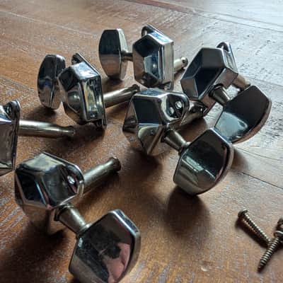 JinHo 3+3 Vintage Guitar Tuning Pegs Chrome Full Set image 3