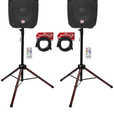 (2) Rockville SPGN108 10" Passive 800w DJ PA Speakers+LED Stands+Remote+Cables image 1