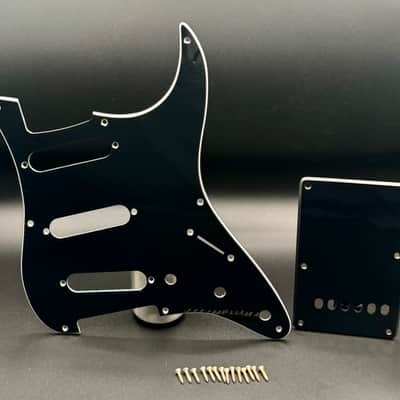 USA MADE Fender Stratocaster Black 3 Ply 8 Hole Pre-CBS Pickguard Set with Backplate and Aged Screws Eric Clapton Eric Johnson SRV image 1