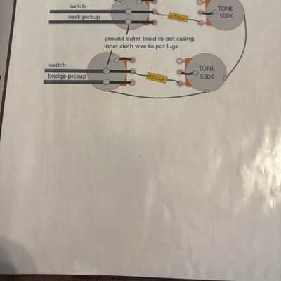Gibson Les Paul 50s style wiring harness with new Bumblebee 0.022uF paper in oil capacitors and split long shaft pots image 5