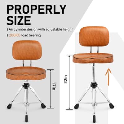 Drum Throne with Backrest,Heavy Duty Adjustable Drum Seat Saddle & 5A Drumsticks image 2