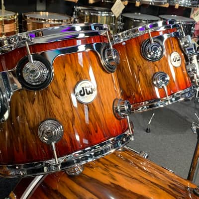 ~WOW!~ DW Collector's Series SSC Maple 4-Piece 10/12/16/22 Drum Kit Set in Rich Red Burst Lacquer over Exotic Tigerwood with Chrome Hardware image 5
