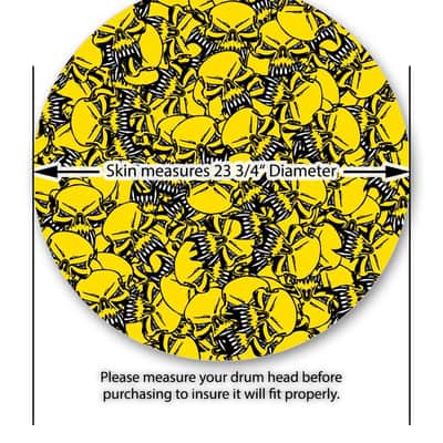 Skin Decal fits 24" Bass Kick Drums Scattered Skulls Yellow image 3