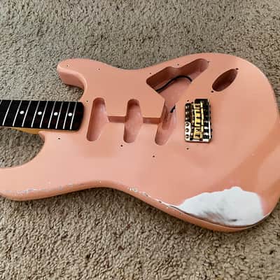 MJT MJT/Fender Stratocaster Body Neck and Hardware - Shell Pink Rosewood Gold image 12