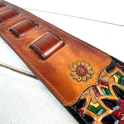 Walker And Williams WW-LIH-2 Hand Carved Premium Black And Brown Leather Strap With Gold Earth Zodiac Star Design image 8