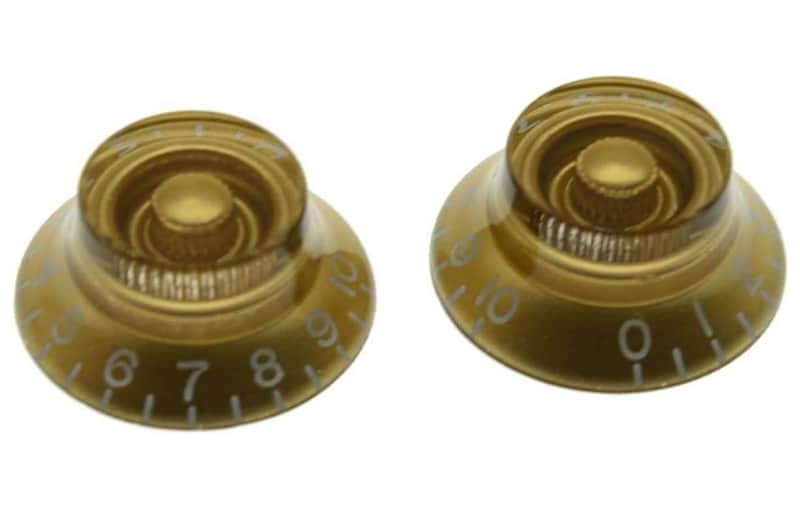 2pcs USA(Imperial) LP Guitar Bell Knobs 24 Fine Splines Top Hat Knobs for USA Les Paul with CTS Pots Gold image 1