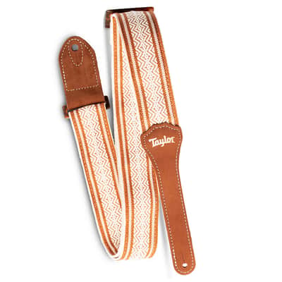 Taylor Guitars 2 Inch Academy Jacquard Leather Guitar Strap in White/Brown image 5