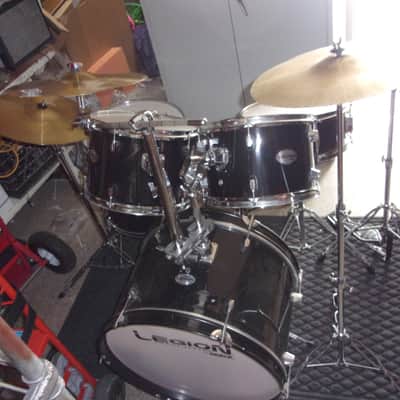 Legion by Peace Jet Black 5 Pc. Drum Set 4 Cymbals, Hi Hat stand +2 more Stands Bass Pedal + Throne image 1