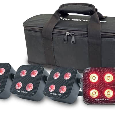 Rockville 4 PACK MINI RF4 V2 BLACK DJ Par Wash Up Lights+Wireless DMX+App+Bag image 1