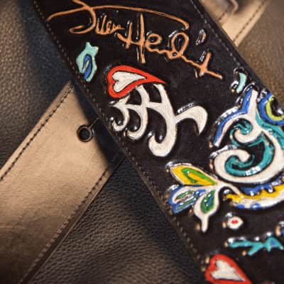 Guitar Leather strap "Jimi Hendrix flying V" 3.5" strap all custom hand made image 3